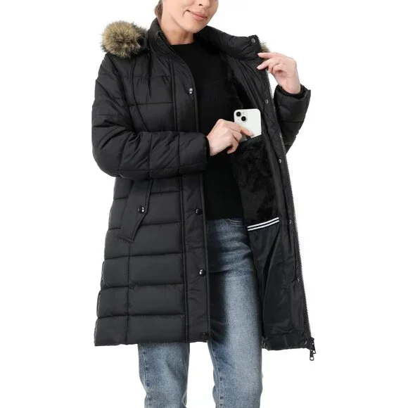 Winter Black Thickened Down Jacket Warm Long Puffer Coat Waterproof Parka